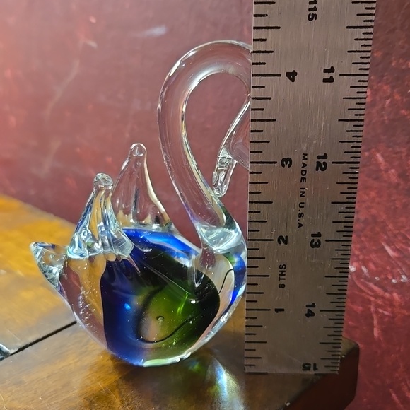 Murano Glass Swan Figurine Blue and Green Art Glass Italy w/o Stickered Tag - Picture 2 of 8